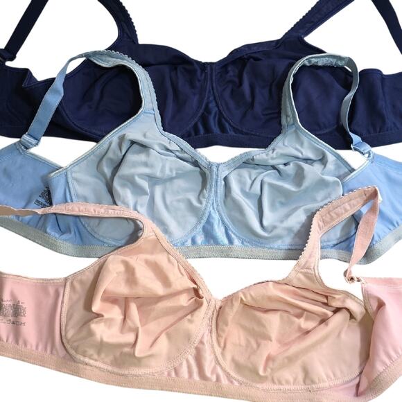 Bra Lot of 3 Sz 42DD Navy, Light Blue, Pink Wireless Full Coverage Playtex #4745 - Picture 2 of 8